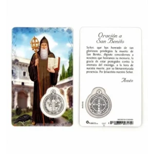 Estampa de San Benito con medalla y oracion
