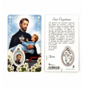 Estampa de San Cayetano con medalla y oración
