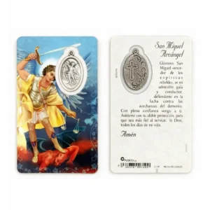 Estampa de San Miguel Arcangel con medalla y oracion