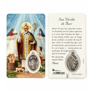 Estampa de San Nicolas de Bari con medalla y oracion