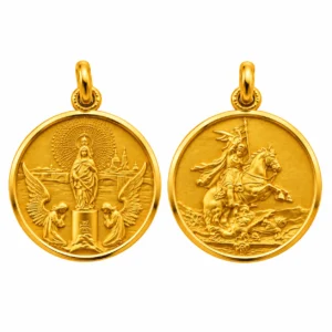 Medalla escapulario de la Virgen del Pilar y Santiago Apostol a caballo