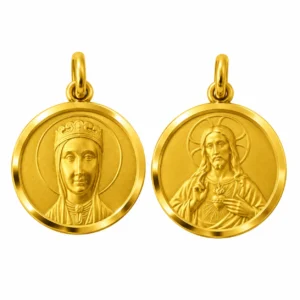 Medalla escapulario de la Virgen de Montserrat (rostro) y el Sagrado Corazon de Jesus