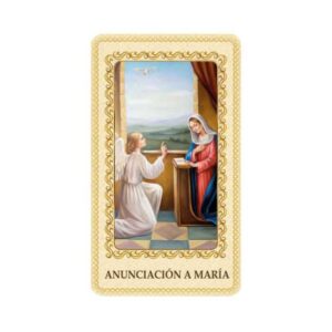 Estampa de la Anunciacion a Maria plastificada con oracion