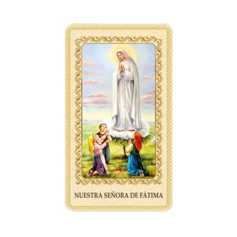Estampa de Nuestra Señora de Fatima plastificada con oracion