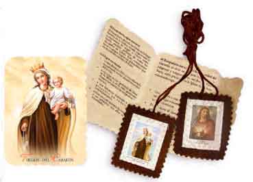 Escapulario de la Virgen del Carmen con cartoncillo y oración