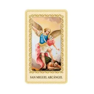 Estampa de San Miguel Arcangel plastificada con oracion