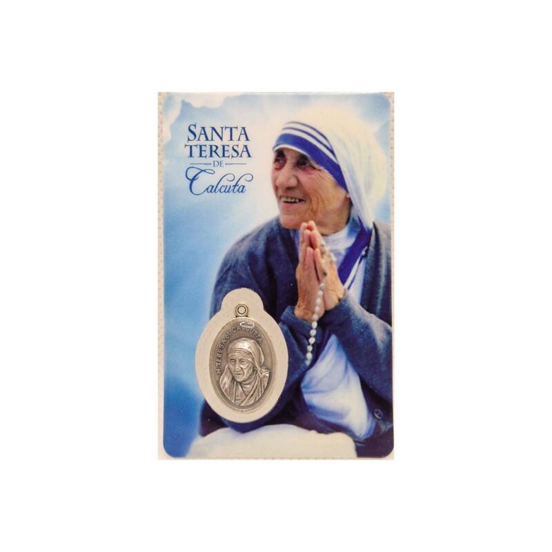 Estampa de la Madre Teresa de Calcuta con medalla y oracion