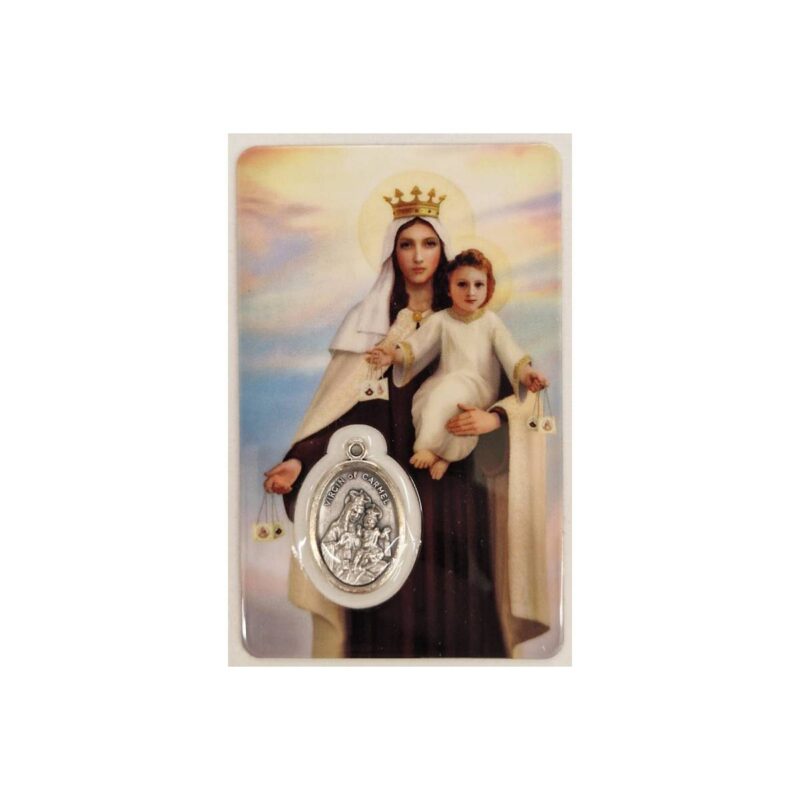 Estampa de la Virgen del Carmen con medalla y oración