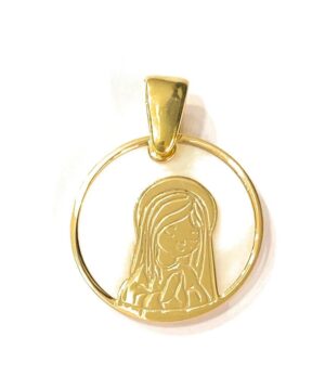 Medalla comunión Virgen Niña plata de ley y nácar
