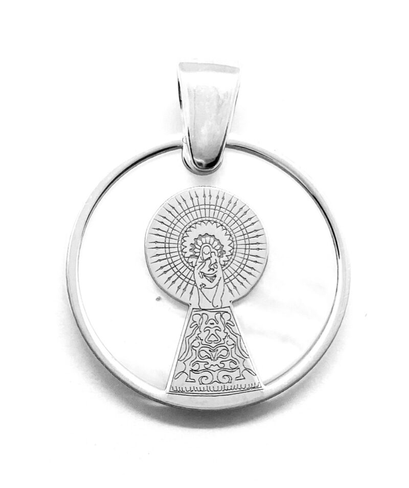 Medalla comunión Virgen Pilar en Plata de Ley®. 20mm