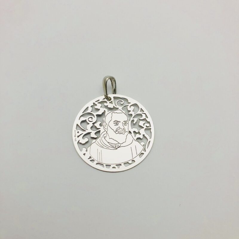 Medalla Padre Pio en plata de ley y diamante®. 35mm
