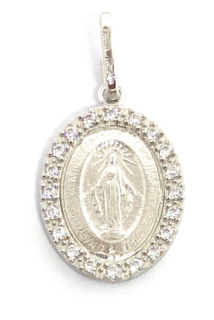 Medalla Virgen de la Milagrosa plata de ley y circonitas