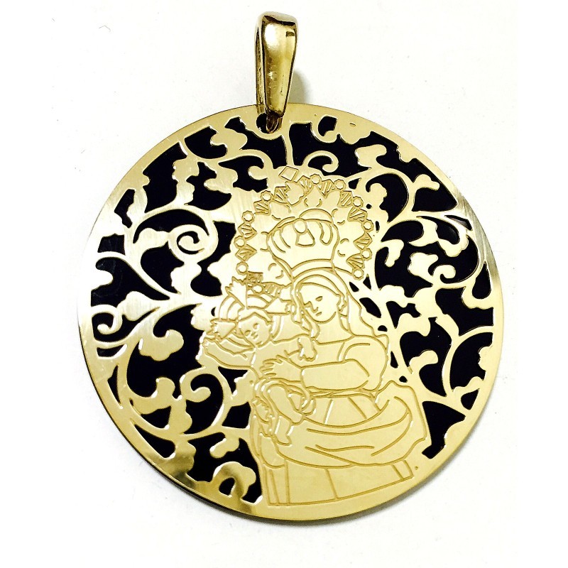 Medalla Virgen de las Maravillas plata de ley y ónix®. 40mm