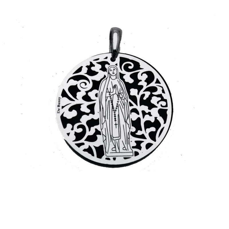 Medalla Virgen de Lourdes plata de ley y ónix® 35mm
