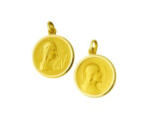 Medalla escapulario de la Virgen de Montserrat y Cristo Salvador