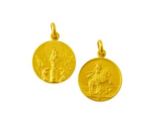 Medalla escapulario de la Virgen del Pilar y Santiago Apostol a caballo