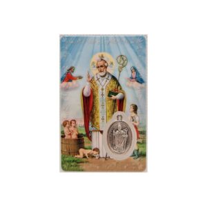 Estampa de San Nicolas de Bari con medalla y oración