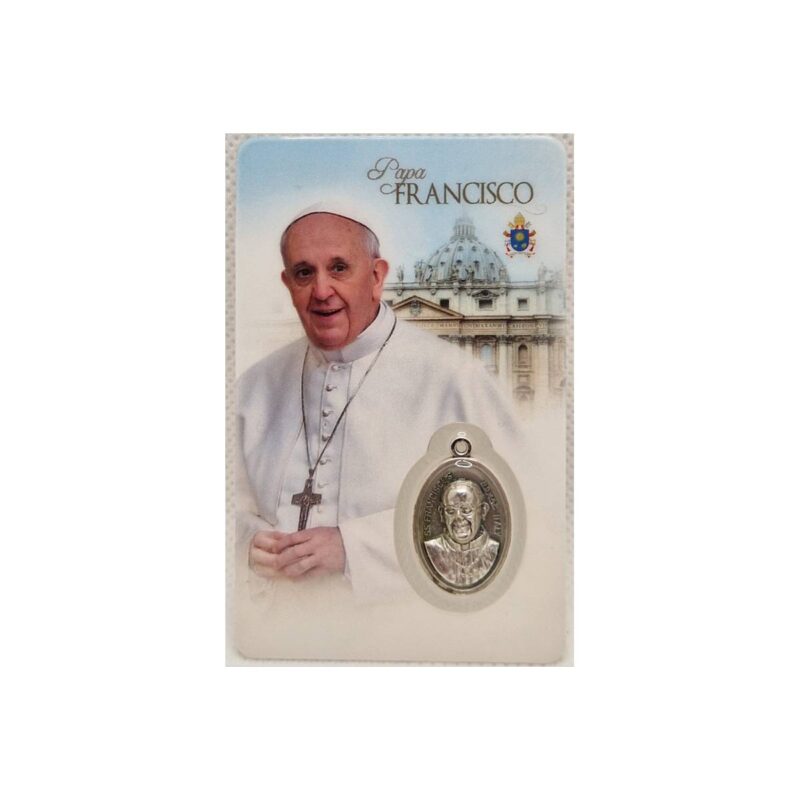 Estampa del Papa Francisco con medalla y oración