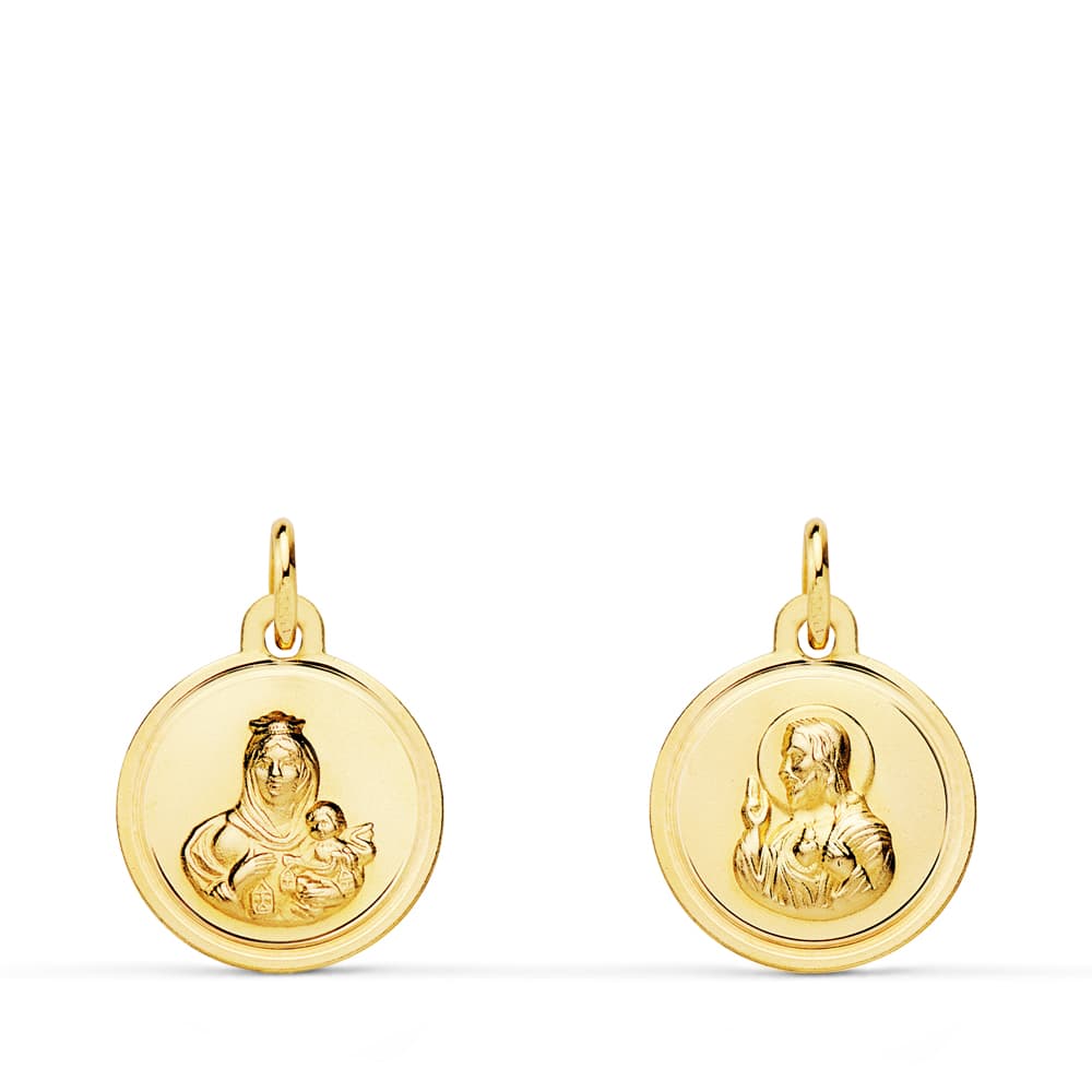 18K ESCAPULARIO BISEL VIRGEN DEL CARMEN CORAZON DE JESUS 12 MM – Medallas escapularios