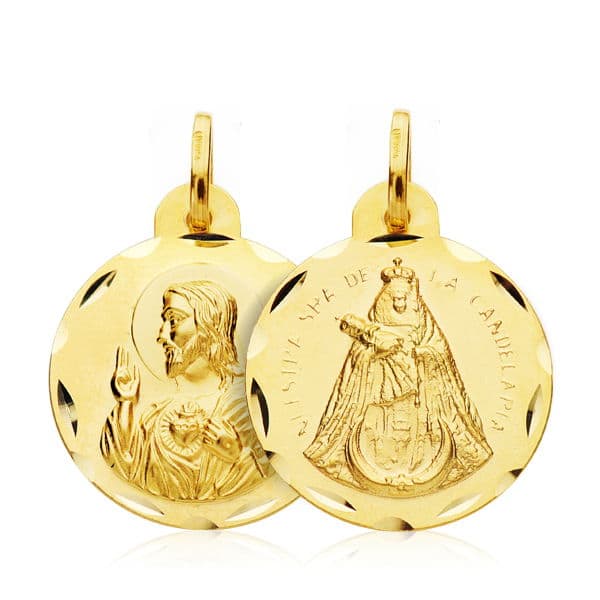 18K ESCAPULARIO CORAZON DE JESUS VIRGEN DE LA CANDELARIA 20 MM
