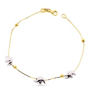 18K PULSERA ORO BICOLOR ELEFANTESY BOLAS LISAS.