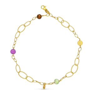 18K PULSERA ORO AMARILLO ESLABONES Y PIEDRAS