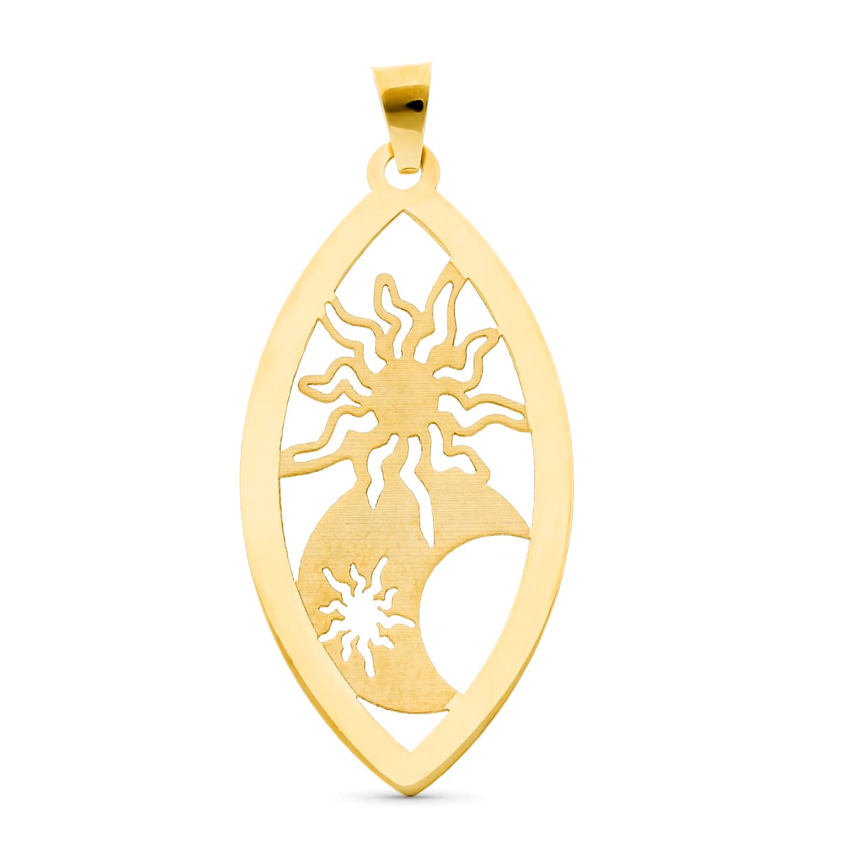 18K COLGANTE ORO AMARILLO OVAL SOL Y LUNA MATE Y BRILLO
