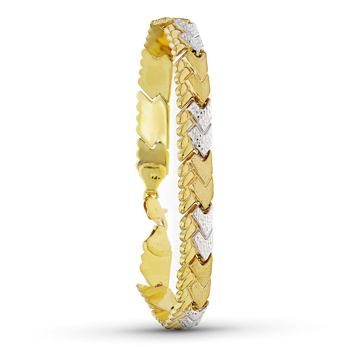 18K PULSERA ORO BICOLOR ESTAMPADA CIRCONITAS. 19 CM