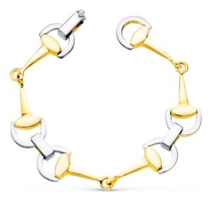 18K PULSERA ORO BICOLOR ESTRIBOS. ANCHO 14 MM LARGO 20 CM