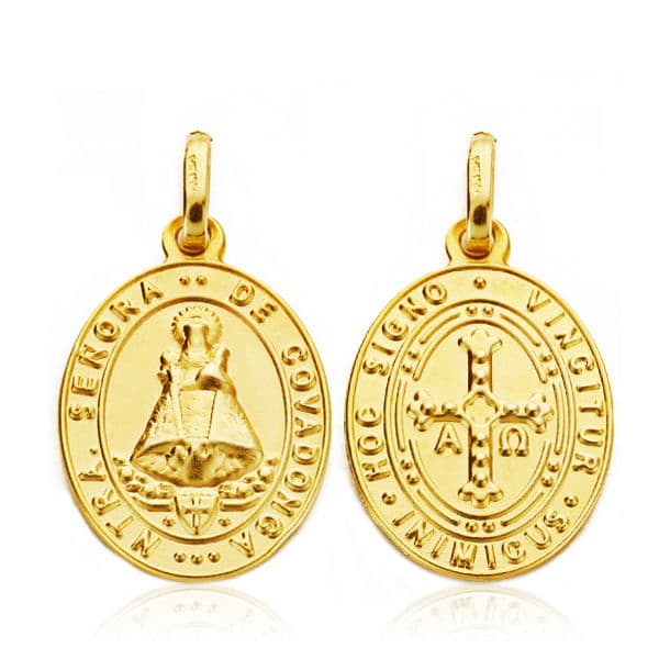 18K MEDALLA ESCAPULARIO VIRGEN COVADONGA Y CRUZ DE LA VICTORIA 20X14 MM