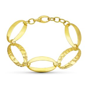 18K PULSERA ORO AMARILLO ESLABON OVAL BRILLO Y LABRADO