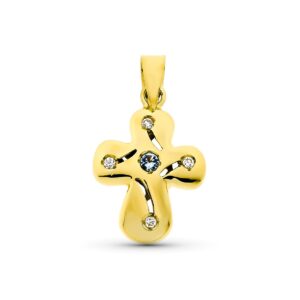 18K CRUZ ORO AMARILLO LISA CIRCONITAS 20X14 MM