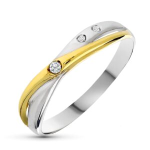 18K SORTIJA ORO BICOLOR DIAMANTES TALLA BRILLANTE 0.025 QTS.