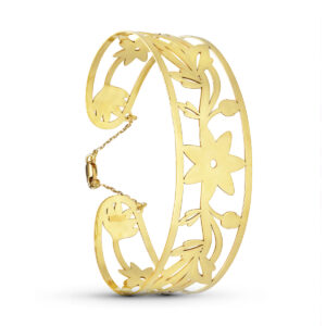18K PULSERA RIGIDA ORO AMARILLO FLORES 22 MM