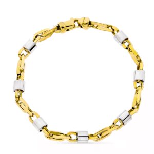 18K PULSERA ORO BICOLORO ESLABONES ANCHO 5 MM LARGO 19.50 CM