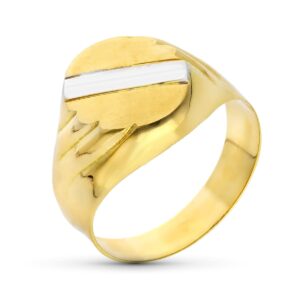 18K SELLO ORO BICOLOR CABALLERO BANDA TABLA 14X12 MM