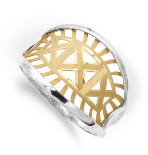 18K SORTIJA ORO BICOLOR MOTIVOS CALADOS ANCHO 14 MM