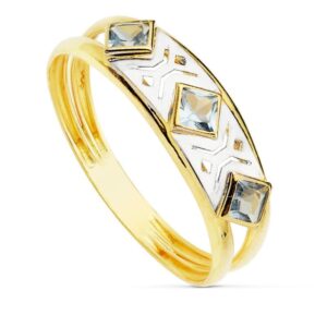 18K SORTIJA 2 HILOS BICOLOR PIEDRAS 3 MM