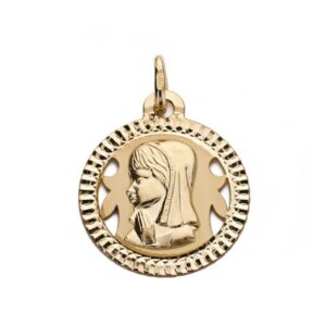 18K MEDALLA VIRGEN NIÑA TALLADA 16 MM