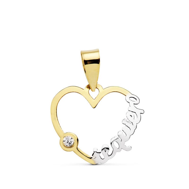 18K COLGANTE BICOLOR " TE QUIERO " . 16X15 MM