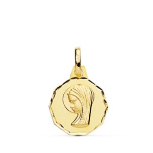 18K MEDALLA VIRGEN NIÑA TALLADA 14 MM