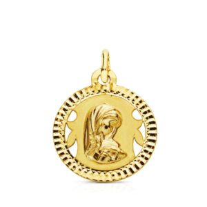 18K MEDALLA VIRGEN NIÑA TALLADA 16 MM