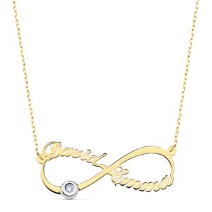 GARGANTILLA INFINITO PERSONALIZADO 2 NOMBRES 35 MM DIAMANTE CADENA 44+2 CM