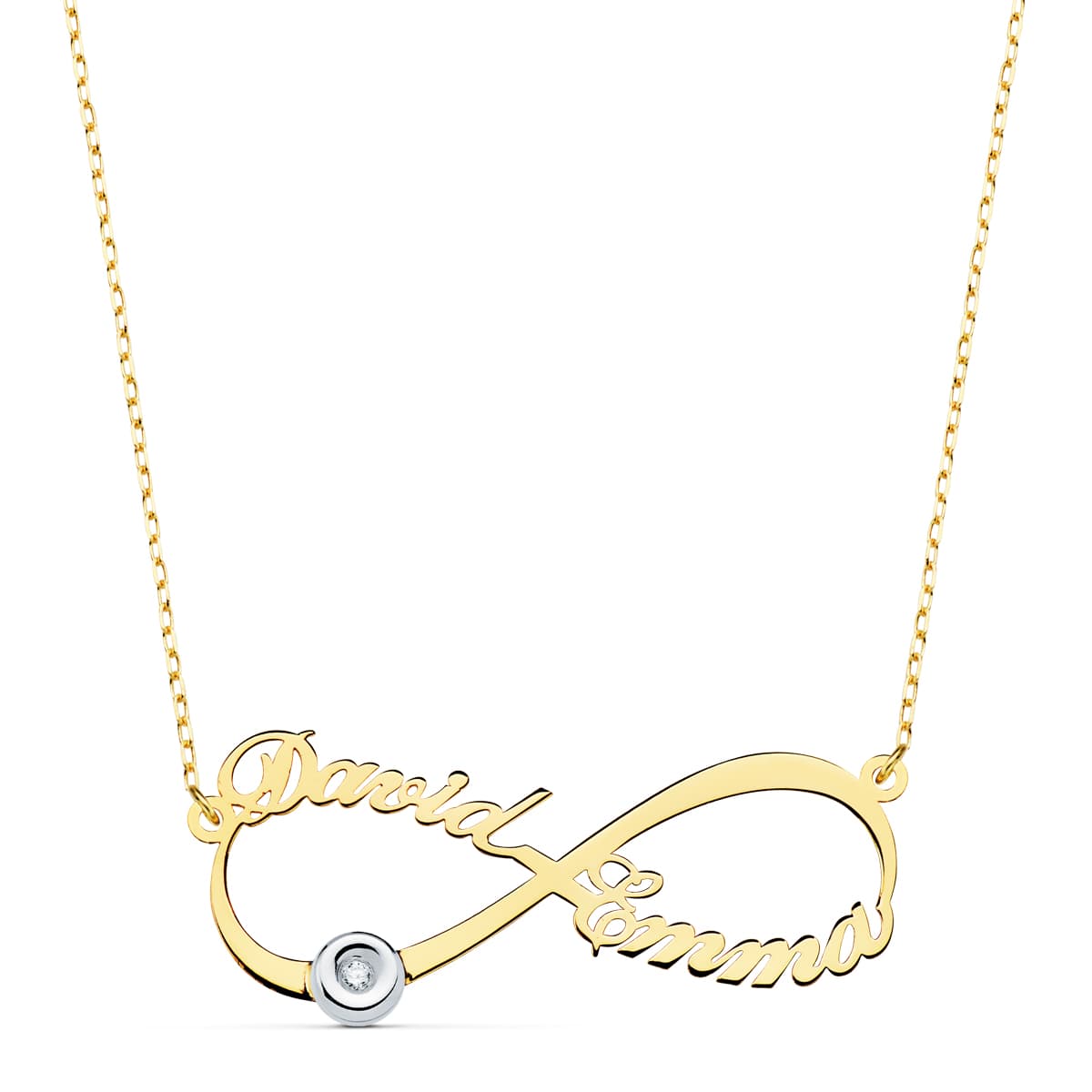 GARGANTILLA INFINITO PERSONALIZADO 2 NOMBRES 35 MM DIAMANTE CADENA 44+2 CM