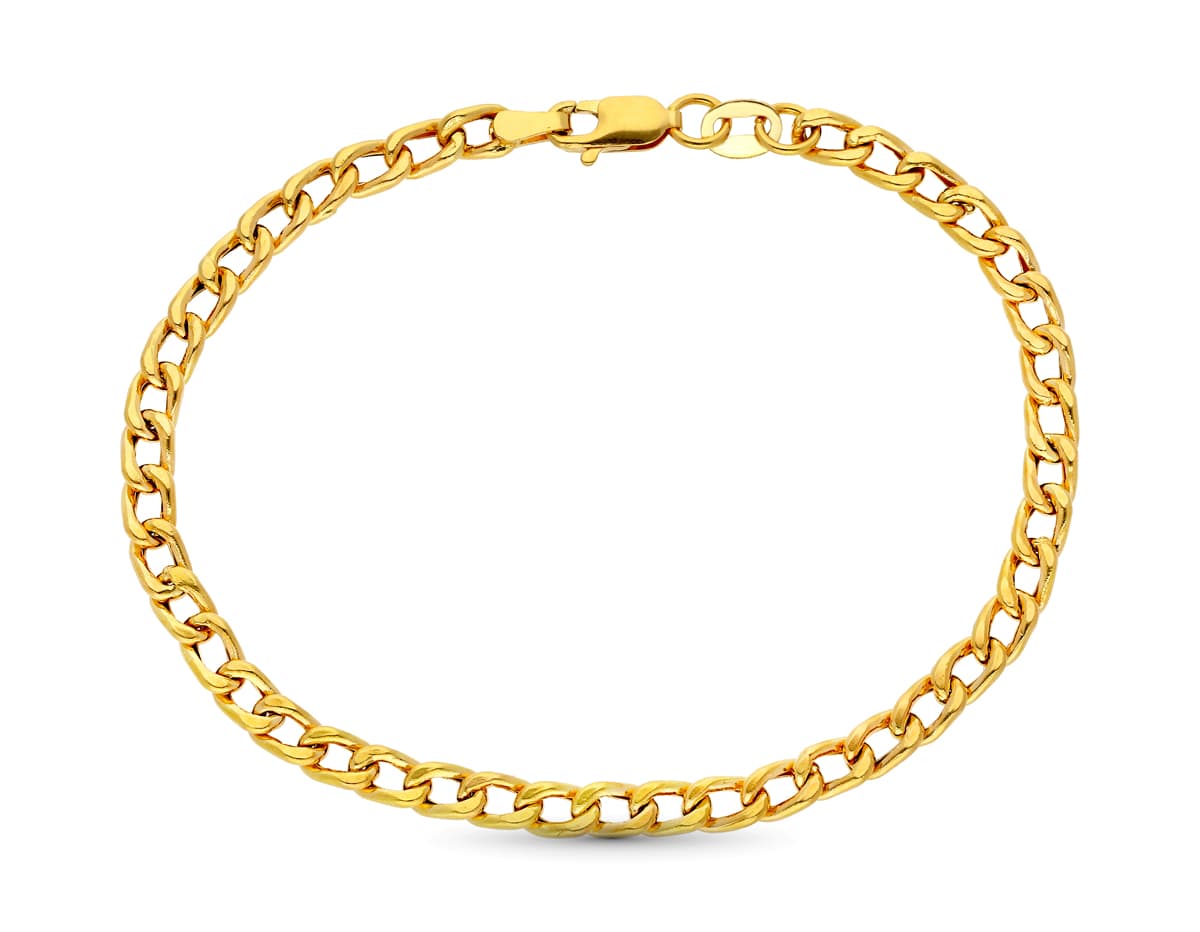 18K PULSERA ORO AMARILLO HUECA ESLABON BARBADO 18.5 CM 3 MM