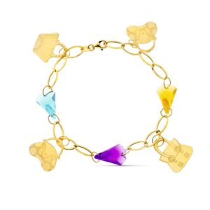 18K PULSERA ORO AMARILLO PIEDRAS COLORES Y MOTIVOS.