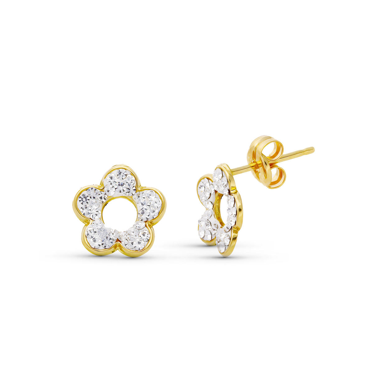 18K PENDIENTES ORO BICOLOR FLOR CIRCONITAS 8X8 MM