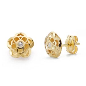 9K PENDIENTES FLOR 7X7 MM ( PEDIDO MINIMO 3 PARES )