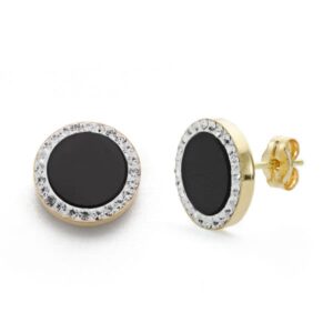 9K PENDIENTES ONIX Y CIRCONITAS 11 MM