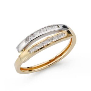 9K SORTIJA ORO AMARILLO BICOLOR CON BDAS Y CIRCONITAS CARRIL.